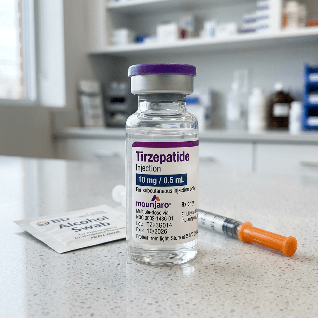 Tirzepatide labeled injection vial